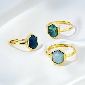 925 Silver Hexagon Labradorite Gemstone <b>Adjustable</b> <b>Ring</b> Jewelry Wholesale - Product Image 3