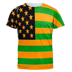 Men's Short Sleeve T-<b>Shirt</b> With Green Yellow Stripes And <b>Stars</b> Pattern O-Neck Casual Breathable Knitted Polyester Regular Fit - Product Image 3