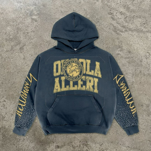 500 Gsm Sun Fade Hoddie Logo personnalisé lavage à l'acide strass en détresse DTG impression Streetwear fabricant vêtements à capuche hommes - Product Image 1