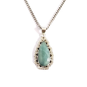 Pendentif Aigue-marine 7,3 grammes avec chaîne en acier inoxydable et pierre principale en forme de goutte d'eau, diamant et perle, idéal pour cadeau, fiançailles, fête - Product Image 1