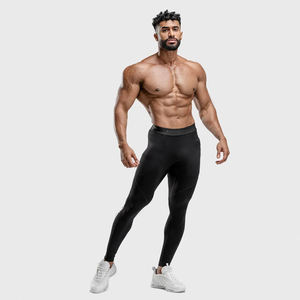 Leggings OEM de fábrica para hombre, para gimnasio, yoga, entrenamiento deportivo, de secado rápido, transpirable, con cierre de cordón y logotipo en la cintura - Product Image 1