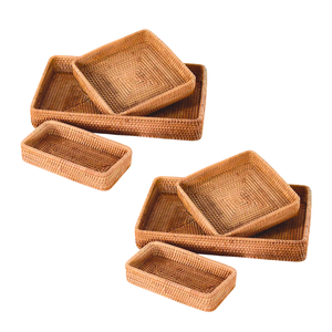 Cesta de almacenamiento de bambú natural BANDEJA DE RATÁN CESTA DE ALMACENAMIENTO DE FRUTAS Bandejas decorativas de mimbre natural artesanías de Vietnam - Product Image 1