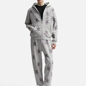 Venta al por mayor de calidad superior de los hombres de diamantes de imitación de invierno chándal de diseño personalizado impreso de algodón de lana con capucha cuello Unisex - Product Image 1