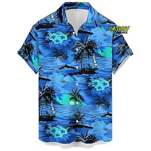 Camisas Hawaianas de Manga Corta para Hombre CATCHY GEARS al por Mayor, Tela de Sarga de Spandex/Poliéster, Estampado Floral, Camisas de Moda Urbana para Hombre - Product Image 5
