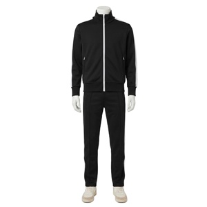 Wholesale Relaxed Fit Zipper Pal m Men's Tracksuit Fleece Zip up Wholesale Streetwear Side Stripe Jacket and Jogger Pants Set - Product Image 1