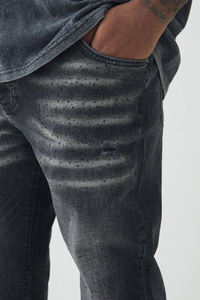 Gran oferta, ropa de calle personalizada, pantalones vaqueros con estampado lavado desgastado, venta al por mayor, nueva moda, pantalones de moda para hombre con diamantes de imitación - Product Image 3