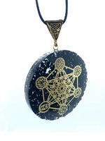 Pendentif en forme de Metatron en agate de tourmaline noire Orgone, fait main, pierre précieuse, énergie positive, guérison, pochette en velours, protection EMF