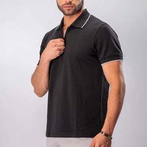 Men's Black Short Sleeve Polo <b>Shirt</b> 100% Cotton Pique Knitted Casual Solid Color <b>Collar</b> Design - Product Image 3