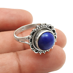 Precioso aspecto 925 plata esterlina Natural lapislázuli piedra preciosa forma redonda elegante anillo hecho a mano joyería fina proveedor al por mayor - Product Image 2