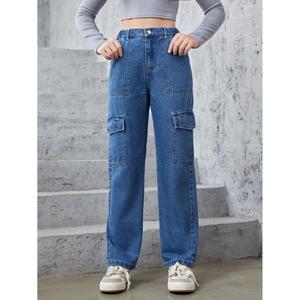 Jean cargo utilitaire femme Stone Blue Y2K taille haute extensible écologique durable de luxe multi-poches pour tenue urbaine décontractée – Plusieurs tailles - Product Image 4