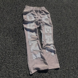 Loose Fit 2025 Fleece <b>Joggers</b> <b>Stacked</b> Pants Unisex Heavyweight Custom Distressed Embroidery Applique Flared Sweatpants for Men - Product Image 3