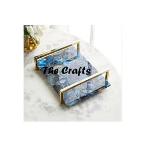 Plateau de service en marbre avec poignées métalliques, qualité supérieure, taille personnalisée, plateau de service pour chocolats à vendre - Product Image 1