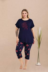 Ensemble Capri en viscose pour femmes grandes tailles, haut à manches courtes, imprimé floral, confortable, respirant, grande taille, vêtements de maison - Product Image 2