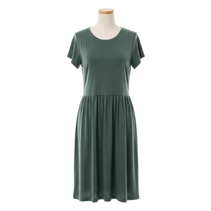 Robe décontractée écologique à manches courtes en coton et lin mélangé, tissu doux et respirant pour l'été, tenues quotidiennes et fête - Product Image 4