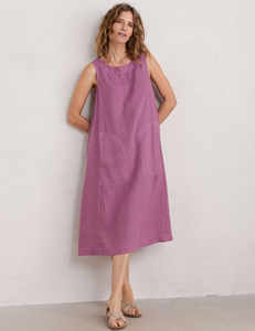 Personalizado de alta calidad señoras elegante Midi largo 100% Lino vestidos casuales mujeres borla cintura Natural tejido Digital - Product Image 4