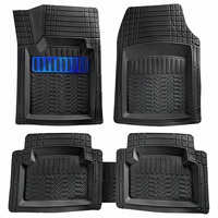 Tapis de sol de voiture universels Teamcar Full Set 4D en PVC carbone noir-bleu, inodores, imperméables et antidérapants pour tous les modèles