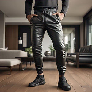 กางเกงหนังแฟชั่นผู้ชายเอวยางยืดดีไซน์แนวสตรีทสไตล์โมเดิร์นคุณภาพพรีเมี่ยมสวมใส่สบายทันสมัย - Product Image 4