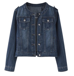 Chaqueta vaquera con botones alargados de talla grande, Chaqueta vaquera azul en blanco con logotipo personalizado, bolsillos delanteros elegantes, Chaquetas vaqueras transpirables para niñas - Product Image 4