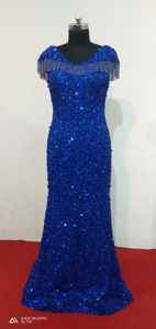 Vestido Elegante de Mujer, Estilo Occidental Azul, con Cintura Imperio Adornada con Cuentas Hechas a Mano y Apliques Decorativos para Fiestas y Compromisos - Product Image 2