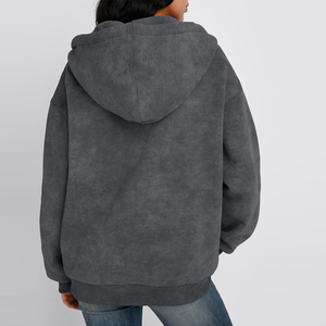 Sudadera con Capucha y Cremallera Personalizada de Estilo Urbano Desgastado para Mujer, Precio Razonable, Ropa Casual, Sudadera con Capucha y Cremallera para Mujer - Product Image 2
