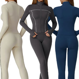 EWT2036 Vêtements de sport pour femmes, confortables, à fermeture éclair, séchage rapide, tenue de sport pour la salle de sport, veste de yoga avec trou pour le pouce - Product Image 3