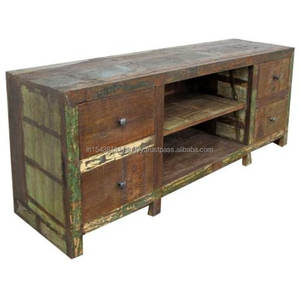 Meuble TV industriel rustique en bois récupéré Accent en bois sur pied en gros pour hôtels, bureaux, table à manger à 4 tiroirs - Product Image 3