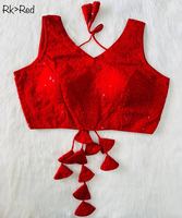 Nouvelle Blouse Indienne pour Femme en Georgette, Épaules Dénudées, Manches Papillon, Broderie et Perles, avec Boutonnière, Idéale pour les Fêtes