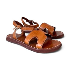 Brown Genuine Leather Comfortable Lightweight Cushioning Solid Flat <b>Sandals</b> Open Toe <b>Buckle</b> Strap Slip Spring/Summer Casual - Product Image 3