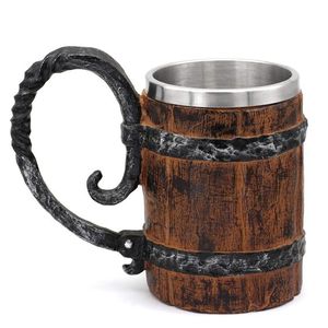 Tasse à bière en bois marron faite à la main écologique en bois de chêne naturel prix économique ARTISAN AURA tasse en céramique baril en acier inoxydable - Product Image 2