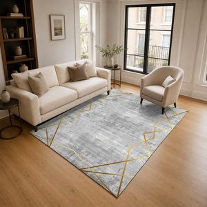 Tapis de salon en chenille gris argenté moderne abstrait imprimé numériquement, lavable en machine, antidérapant, vente en gros RUGS DEPOT LXDP-0342 - Product Image 2