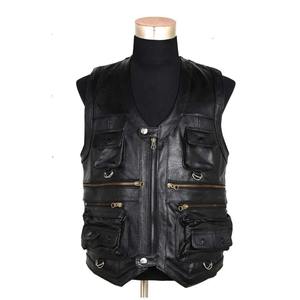 Genuine Leather Men's Winter Solid <b>Vest</b> Sleeveless Jacket Casual Many Pockets Brown <b>Black</b> Windproof Outerwear - Product Image 1
