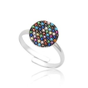 Colorful CZ Stone <b>Adjustable</b> <b>Ring</b> Rhodium Plated Handmade Turkish Wedding & Party 925 Sterling Silver Women's Trendy Jewelry - Product Image 3