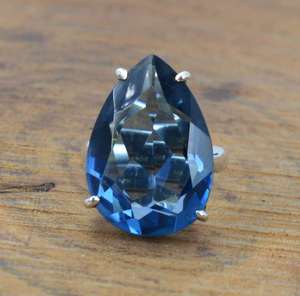 Iolite <b>Quartz</b> Genuine 92.5 Silver Ring Teardrop Gift for women - Product Image 1