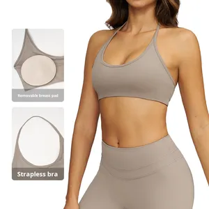 Nouvel Arrivage Soutien-gorge de sport transfrontalier à séchage rapide et respirant, style licou, dos évidé, pour yoga, course et fitness, avec option devant, taille moyenne - Product Image 2