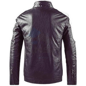 Chaqueta de Cuero para Motociclista Moderna para Hombre, Cuello Alto, Diseño de Bloques de Color, Chaqueta de Cuero con Cremallera Completa para Hombre, Marrón, Blanco y Rojo - Product Image 2