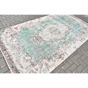 พรมตุรกีโบราณขนาดใหญ่ 5.3x9.6 ฟุต ลายตารางสีเขียว ทำจากขนสัตว์ - Product Image 2