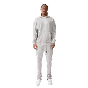 Joggers en polaire personnalisés de haute qualité pour hommes Pantalons de survêtement évasés baggy à jambes larges et empilées Taille moyenne Style plat-pour un mode de vie actif - Product Image 1