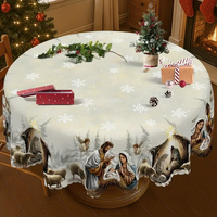 Nappe de Noël Imprimée Bonhomme de Neige et Flocons de Neige, Imperméable et Anti-taches, Housse de Table Décorative pour les Fêtes