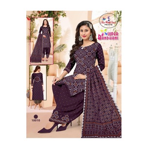 Trajes de Salwar con estampado de Bandhani de algodón puro a pedido con Dupatta con embalaje personalizado a la venta - Product Image 1