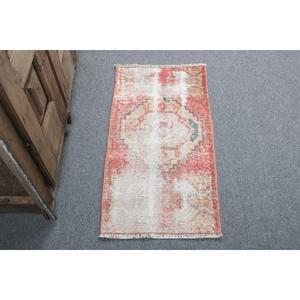 1.4x2.8 ft Rug, Turkish Rug, Vintage <b>Red</b> <b>Wool</b> Patchwork Rug - Product Image 1