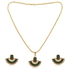 Kriaa <b>Fine</b> <b>Jewelry</b> <b>Set</b> Green Austrian Stone Pendant with Gold Plating 1202327C - Product Image 1
