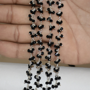 Top Quality Silver plated Black Quartz Glass Beads Rondelle <b>Cluster</b> Rosary Chain, Wire Beaded Chain for Jewelry Bracelet Making - Product Image 6