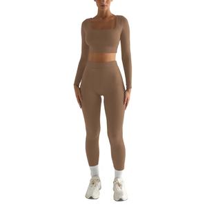 Conjuntos de fitness para gimnasio con frente sólido para mujer, ropa deportiva sin costuras hasta la rodilla, ropa deportiva de yoga para entrenamiento de 2 piezas - Product Image 6