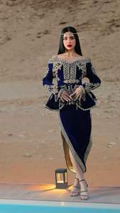2025@Women's Designer Algerian <b>Navy</b>-Blue Jacket-Karakou <b>Dress</b> With Embellished Crystal Glass Beads, stone, Pearl ,Dabka <b>Work</b> - Product Image 3