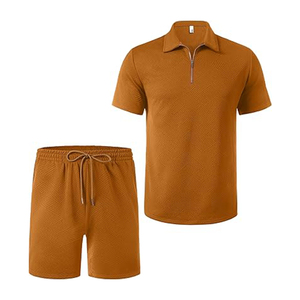 ชุดกีฬาวิ่งออกกำลังกายสำหรับผู้ชาย, ชุด2ชิ้นเสื้อโปโลมีซิปสำหรับใส่ลำลองสีน้ำตาลอ่อนชุดวอร์ม - Product Image 4