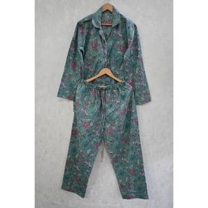 Pyjama en coton imprimé à la main, ensemble de pyjama indien à fleurs, manches longues, luxe, confortable, doux, respirant, séchage rapide, vêtements de nuit - Product Image 2