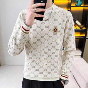 Pull en maille à col rond, coupe ajustée, manches longues, pull d'hiver pour homme, vente en gros - Product Image 5