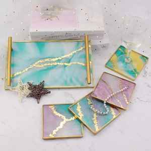 Bandeja de Servicio de Resina con Diseño de Cielo y Posavasos, Diseño Personalizado, Plato de Servicio, Bandeja para Café/Té, Decoración Moderna - Product Image 2