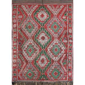 Alfombra de Lana Anudada a Mano Nuray, Diseño Geométrico Rojo Naranja, Kilim Rectangular de 9x12 para Entrada de Casa, Abstracto para Adolescentes, Pae-4565 - Product Image 1