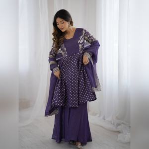 Wholesale manufacturer of crunchy silk sequence work <b>kurti</b> with sharara plazzo sets in bulk sizes for global exports - Product Image 2
